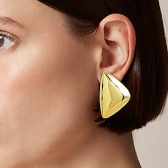 J.Crew Oversized Triangle Studs – Shiny Matte Gold Tone Earrings - Picture 2 of 3